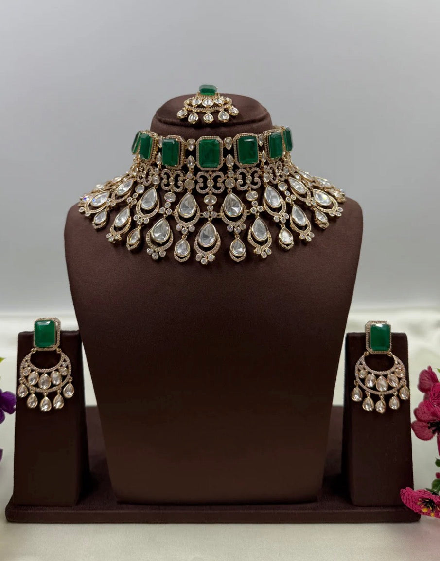 Moissanite Emerald Choker Necklace Set