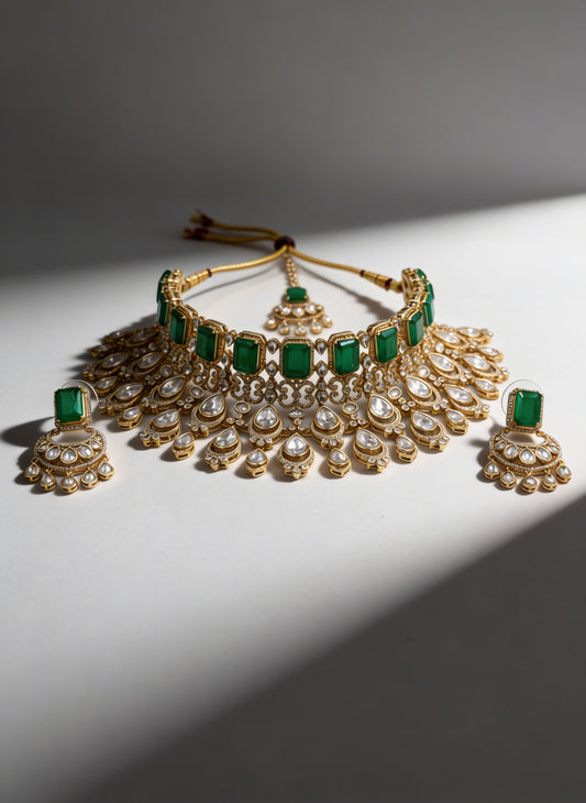 Moissanite Emerald Choker Necklace Set