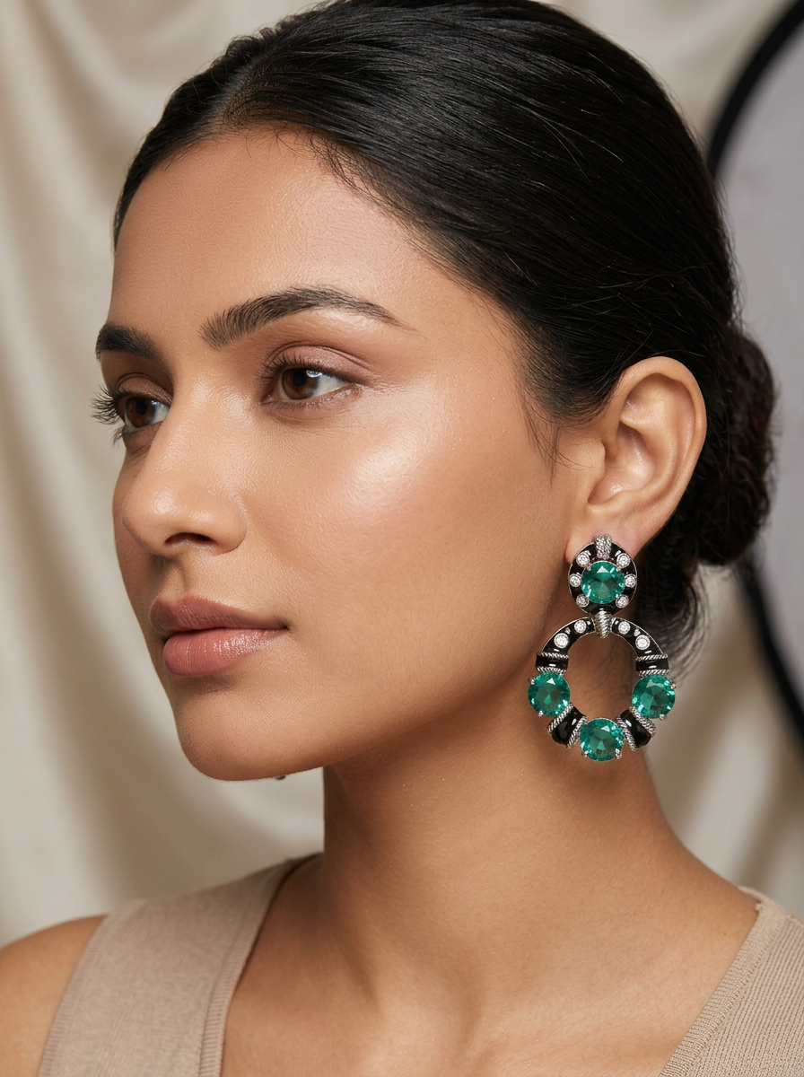 Emerald Black Enamel Earrings