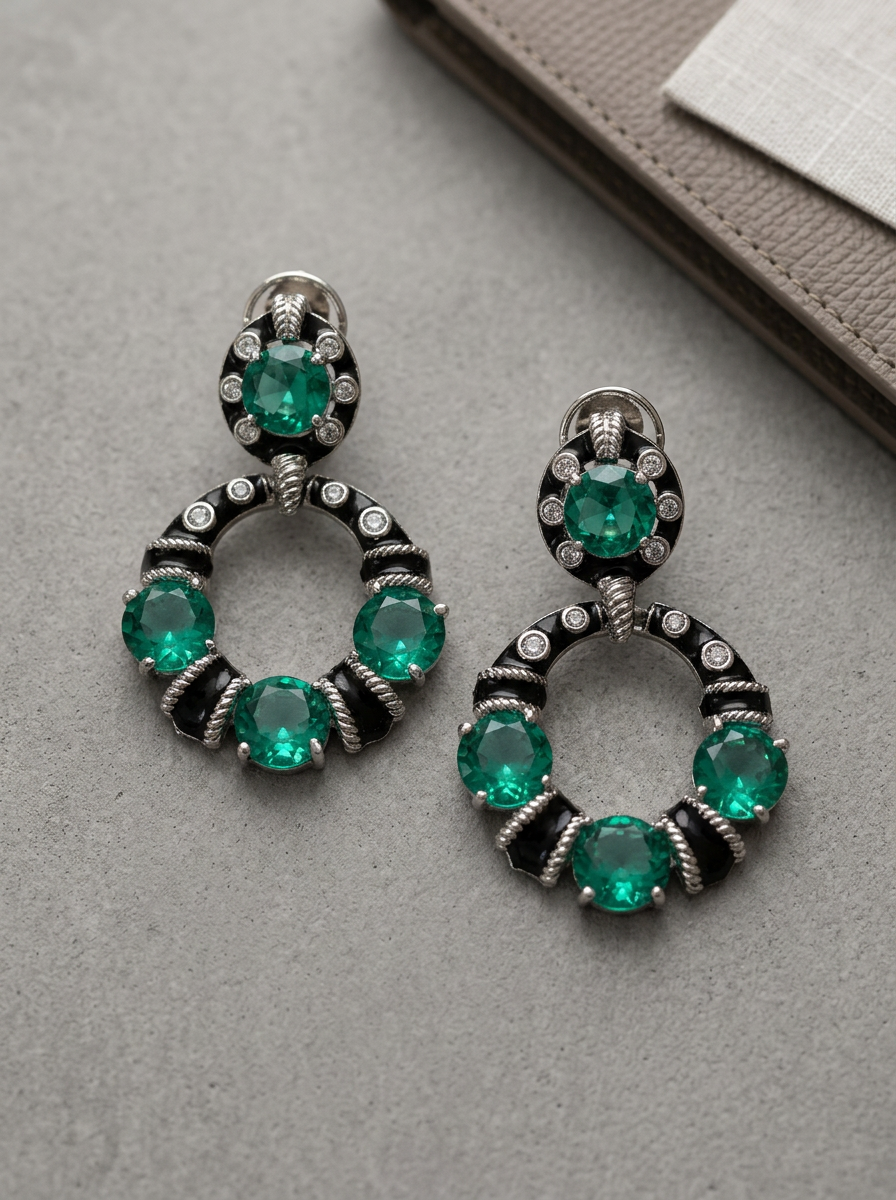 Emerald Black Enamel Earrings