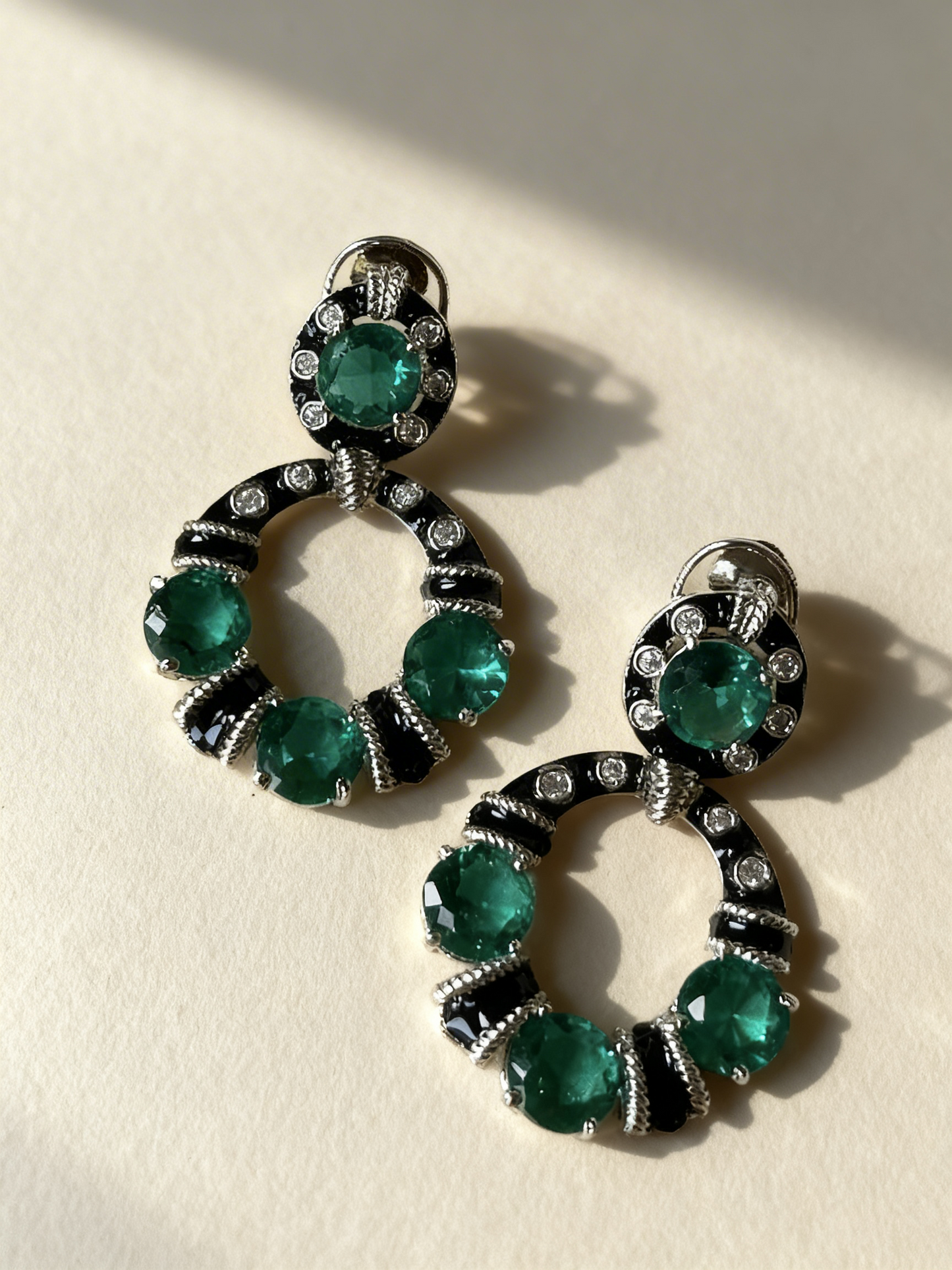 Emerald Black Enamel Earrings
