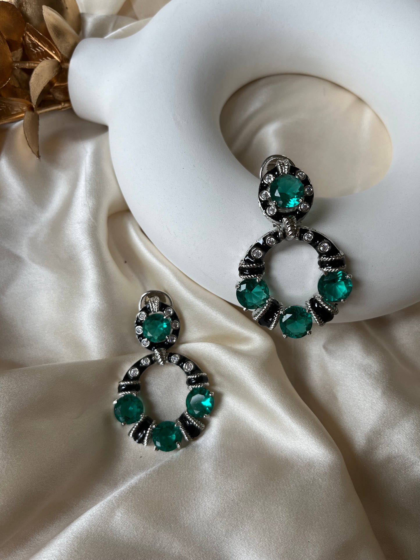 Emerald Black Enamel Earrings